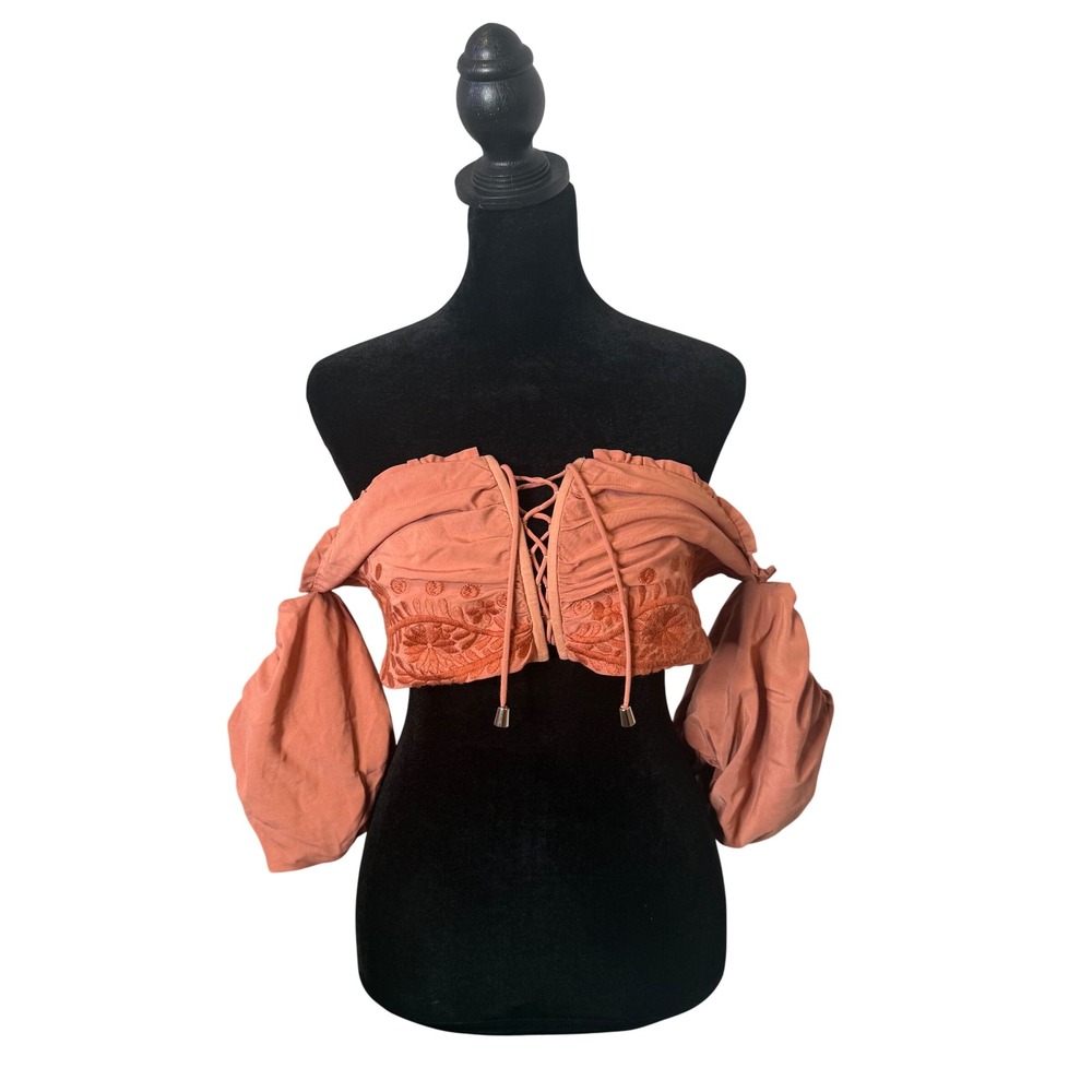 Herencia Collection Off The Shoulder‎ Lace Up Crop Top Womens L Lace Up Corset